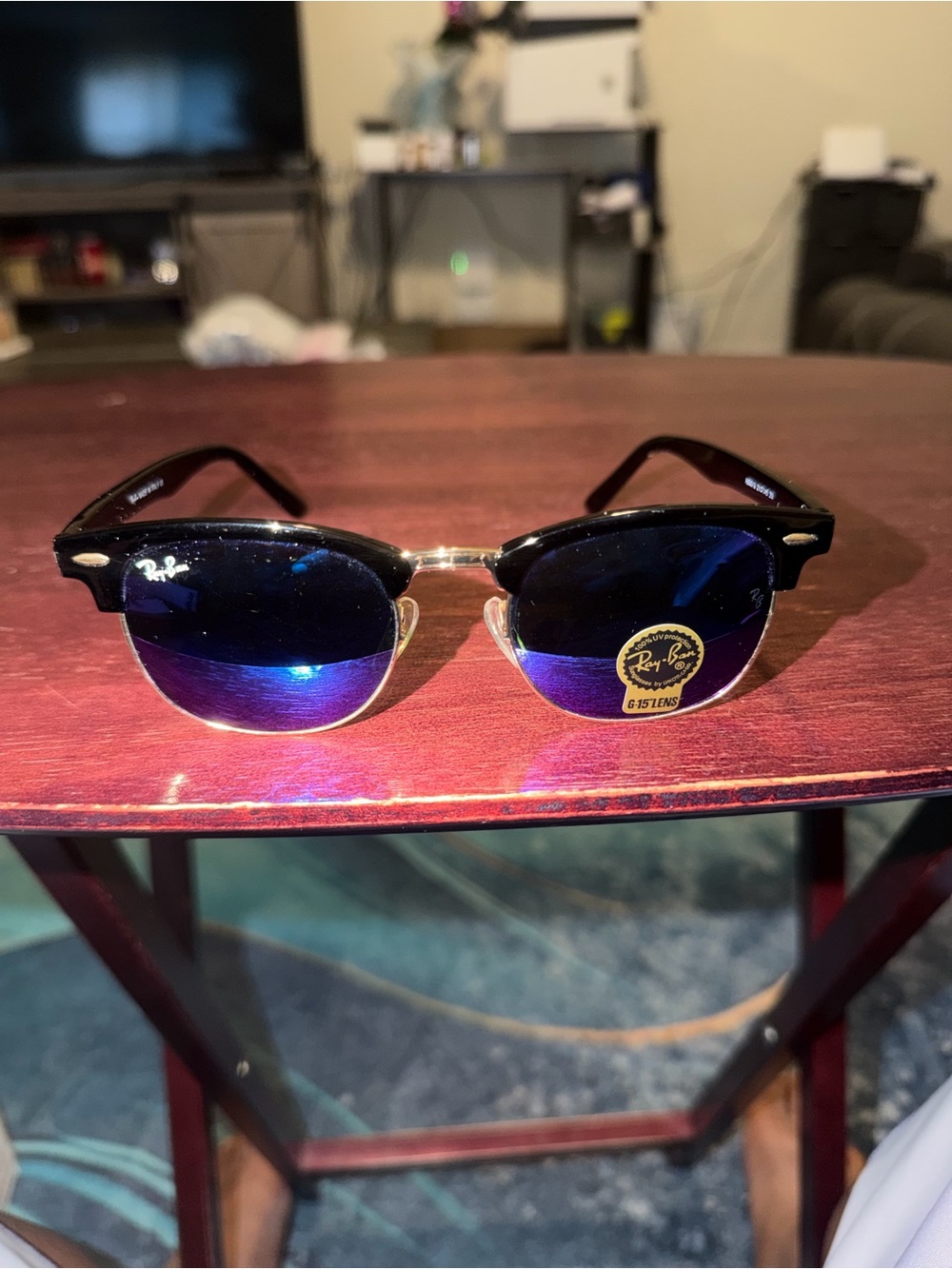 Ray-Ban Clubmaster Sunglasses - Black Frame with Blue Lenses (violet case)
